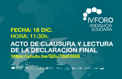 S&uacute;mate a la emisi&oacute;n en directo de la Clausura y la Declaraci&oacute;n final del IV Foro Andaluc&iacute;a Solidaria